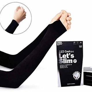 Let's Slim Arm Sleeves UV Sun Protection Arm Cover Sleeves Cooling Long Sleeves Universal Fit for MenWomenKids (Black)
