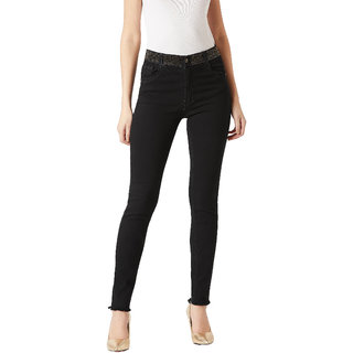                       Miss Chase Women's Black Stay Groovy Studded Jeans                                              