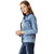 Miss chase Women's Light Blue Polo Neck Full Sleeve Denim Solid Buttoned Multicolored Twill Tape Detailing Denim Bomber Jacket
