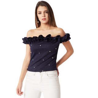 Miss Chase Women's Navy Leave Me Breathless Pearl Top