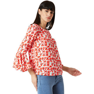                       Miss Chase Women's Multicolor Floral Fantasies Ruffle Sleeve Top                                              
