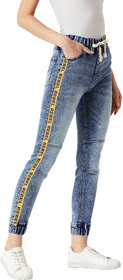 Miss Chase Women's Blue Let's Stay Home Patch Denim Joggers