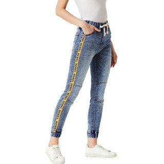                       Miss Chase Women's Blue Let's Stay Home Patch Denim Joggers.                                              