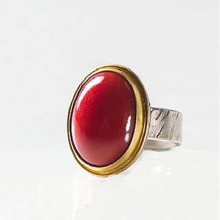                       Unheated  Certified Stone 6.25 Coral Gold Plated Ring Ring By Ceylonmine                                              