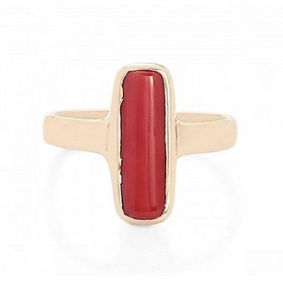                       Munga/Moonga Ring Lab Certified Stone Red Coral Gold Plated Ring 8.75 Ratti By CEYLONMINE                                                 