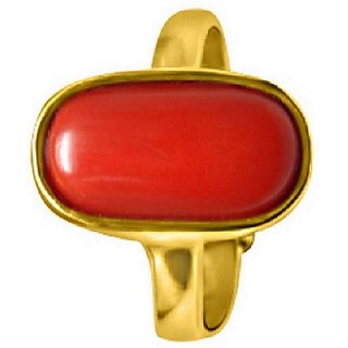                       Coral 8.25 Ratti Stone Gold Plated Adjustable Munga  Ring  By CEYLONMINE                                              
