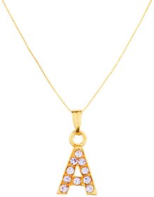 GoldNera Alphabet Pendant Akshar Name Gold Plated Pendant Necklace For Girls/Women (A)