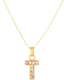 GoldNera Alphabet Pendant Akshar Name Gold Plated Pendant Necklace For Girls/Women (T)