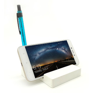                       Squar design Wooden Mobile Phone and pen  Stand / Holder For Smartphone (White)                                              