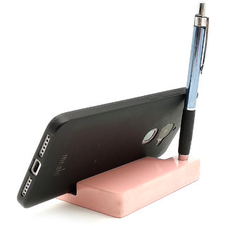                       Squar design Wooden Mobile Phone and pen  Stand / Holder For Smartphone (Pink)                                              