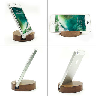                       Round Design Wooden Mobile Phone Stand / Holder For Smartphone (Wooden)                                              