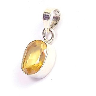                       6.25 ratti Natural Stone Pukhraj /Yellow Sapphire Silver Plated Pendant By CEYLONMINE                                              