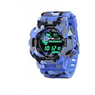 Popmode Light Powered Sports Digital Blue Army Men s Wrist Watch Thick Strap