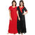 Be You Red-Black Satin Solid Women Night Gowns Combo Pack of 2 - Free Size