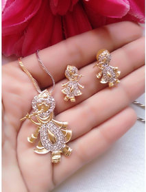 Bhagya Lakshmi Women's Pride AD Stone Krishna Ji Pendent With Earrings For Women