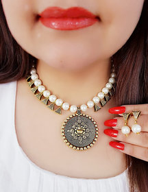 Bhagya Lakshmi Women's Pride Antique Ganesh Ji Necklace With Earrings For Women