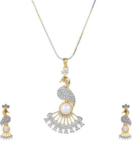 Bhagya Lakshmi Women's Pride AD Stone Peacock Pendent With Earrings For Women
