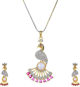 Bhagya Lakshmi Women's Pride AD Stone Peacock Pendent With Earrings For Women