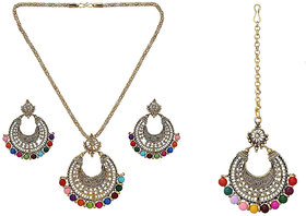 Bhagya Lakshmi Women's Pride Traditional Antique Multicolour Necklace With Earrings For Women