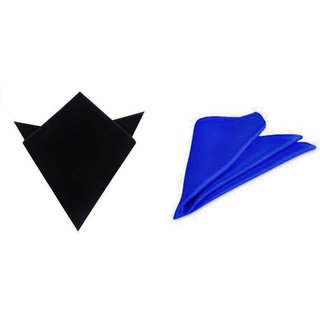 Voici France Black and Royal Blue satin Solid Pocket Square Combo Pack of 2