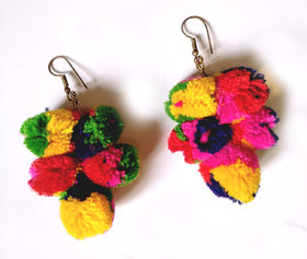 Jaamsoroyals latest multicolour flower  pom pom trendy earring   For Women