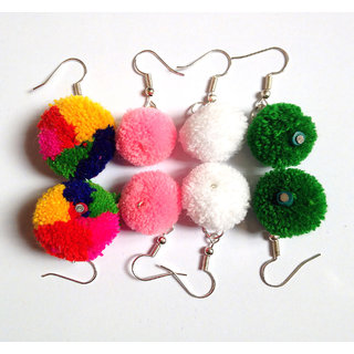                       Jaamsoroyals latest combo of 4 pom pom trendy earrings jewellery collection  For Women                                              