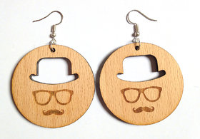 Jaamsoroyals latest mustache wooden trendy earring jewellery collection  For Women