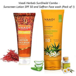                       Vaadi Herbals Pack of 1 Sunscreen Lotion SPF 50 and Saffron Face Wash                                              