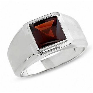 CEYLONMINE- Natural Hessonite/Gomed Silver Plated Ring Original & Lab Tested Stone Garnet Ring For Astrological Purpose