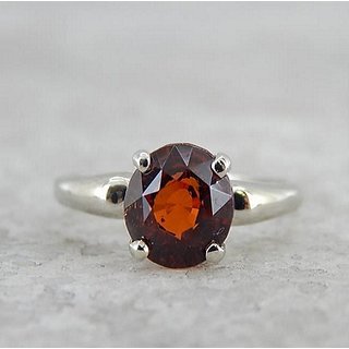                       CEYLONMINE- Natural Hessonite/Gomed Silver Plated Ring Original & Lab Tested Stone Garnet Ring For Astrological Purpose                                              