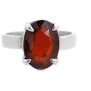                       Hessonite Ring Original & lab Certified Stone Gomed (Garnet)  Silver Plated Ring For Astrological Purpose By CEYLONMINE                                              