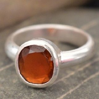                       CEYLONMINE- Natural Hessonite/Gomed Silver Plated Ring Original & Lab Tested Stone Garnet Ring For Astrological Purpose                                              