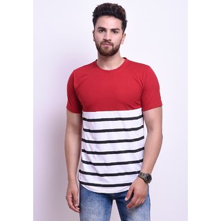 Odoky Men Red and White Printed Round Neck T-Shirt