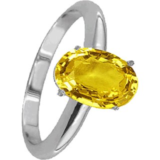                       CEYLONMINE- Natural Yellow Sapphire Stone Ring Silver Plated Ring For Astrological Purpose                                              
