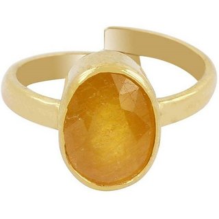 5.25 ratti Natural Stone Yellow Sapphire/Pushpraj Silver Plated Ring For Astrological Purpose BY CEYLONMINE