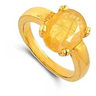                       Natural Stone Yellow Sapphire Gold Plated Ring 100% Original & Certified Stone Pukhraj Ring BY CEYLONMINE                                              