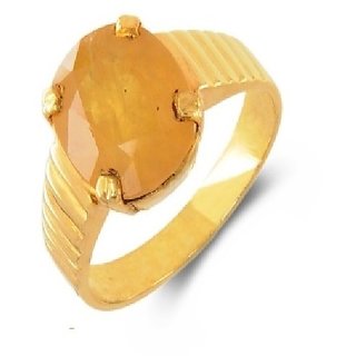                       7.25 Ratti Natural Yellow Sapphire/Pukhraj Gold Plated Ring For Unisex BY CEYLONMIN                                              