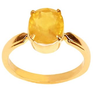                       3.25 Carat Natural Yellow Sapphire/Pukhraj Gold Plated Ring For Unisex BY CEYLONMIN                                              