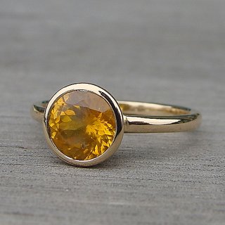                       3.25 Carat Natural Yellow Sapphire/Pukhraj Gold Plated Ring For Unisex BY CEYLONMIN                                              