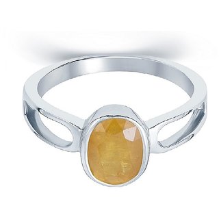                       6.25 Ratti Natural Yellow Sapphire/Pukhraj Silver  Plated Ring For Unisex BY CEYLONMIN                                              