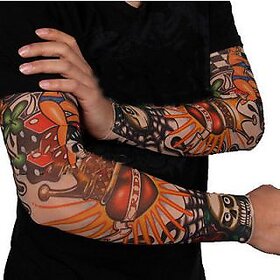 Washable Multicolour Wearable Arm Tattoo Sleeves For Style / Biking Sun Protection - 2 pair (Assorted Designs)