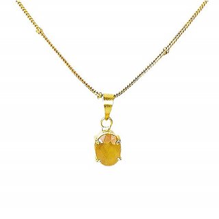                       Precious Stone Yellow Sapphire 5.25 Ratti Stone Gold Plated Pendant For Unisex BY CEYLONMINE                                              