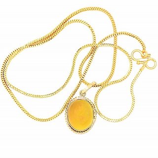                       Original & Certified Stone Yellow Sapphire/Pukhraj Gold Plated Pendant Pukhraj 5.25 Ratti Pendant CEYLONMINE                                              