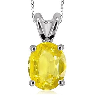                       Lab Certified Stone Yellow Sapphire 7.25 Ratti Natural  Silver Plated Pendant For Unisex BY CEYLONMINE                                              
