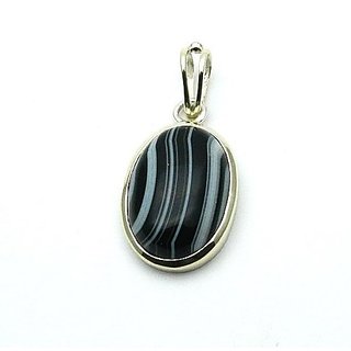                       7.25 ratti Natural Black Sulemani Hakik Silver Plated Pendant By CEYLONMINE                                              