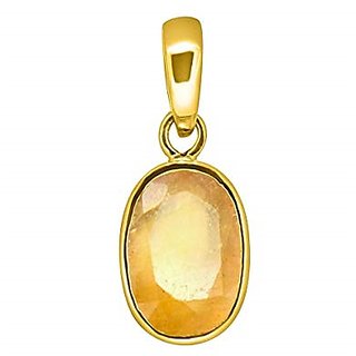                       Lab Certified Stone Yellow Sapphire 7.25 Ratti Natural GOLD Plated Pendant For Unisex BY CEYLONMINE                                              