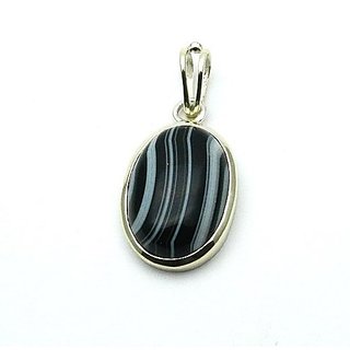                       5.25 ratti Natural Black Sulemani Hakik Silver Plated Pendant By CEYLONMINE                                              