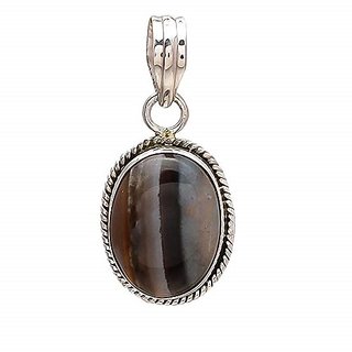                       Astrological Stone Black Agate/Hakik Pendant(5.25 ratti) Silver Plated Pendant BY CEYLONMINE                                              