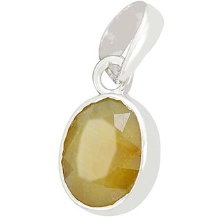                       Lab Certified Stone Yellow Sapphire 8.25 Ratti Natural  Silver Plated Pendant For Unisex BY CEYLONMINE                                              