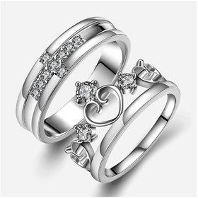 Men Style King Crown Queen Cross Adjustable 925 Crystal Proposal  Silver Stainless Steel Ring